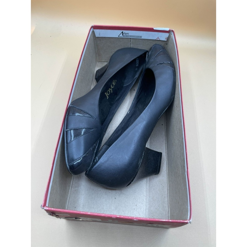 Vintage 80s 90s Joyce Marlene Black Leather Pumps Womens Size 10 N Low Heels